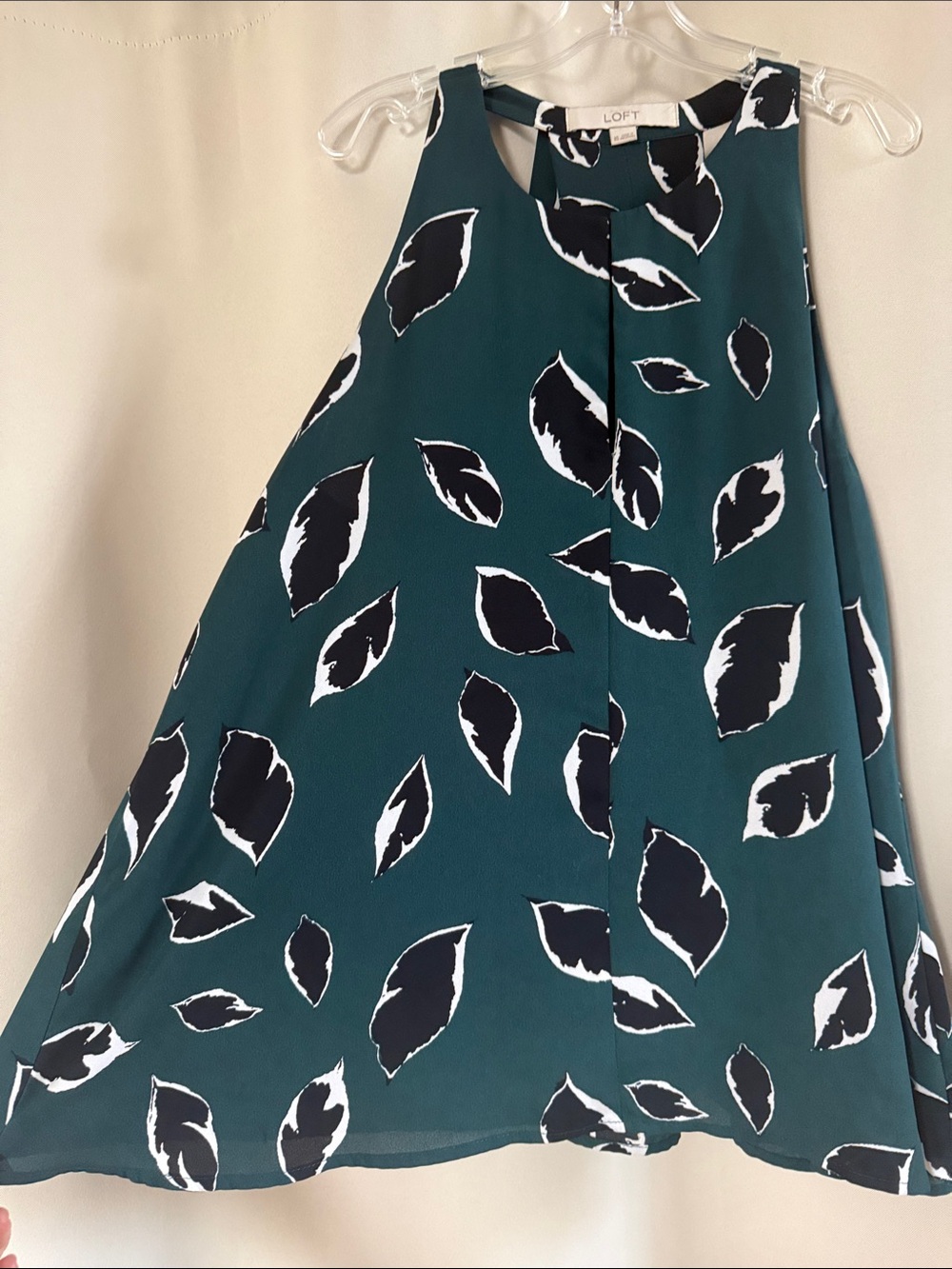 LOFT Teal Leaf-Print Sleeveless A-Line Top